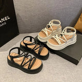 Zingj Celebrity Platform Heighten Cross Belt Roman Shoes Female 2024 New Summer Versatile Casual Fairy Wind Pine Cake