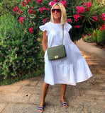 Oversized Patchwork Dress Women's Elegant O-Neck Ruffle Sleeve Midi Dresses Summer Female A Line Ruffled Sundress