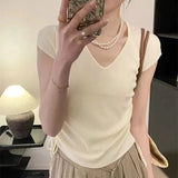 Silk V-Collar Vest Women Draw Rope Waist Design Sense Minority Summer 2024 New Chic Sweater
