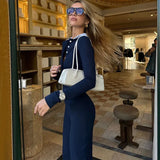 Blue Buttoned Collar Long Sleeve Jumpsuit- Outfit