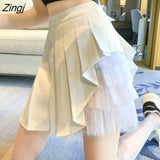 Skirts Women Chic Summer Party All-match Schoolgirls Clothing Vintage Slim Simple Pure Faldas Ulzzang Y2k Mesh