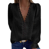 Blouses Women Fashion Lace Patchwork V Neck Long Sleeve Casual Elegant Shirts Tops Office Work Plus Size Chiffon