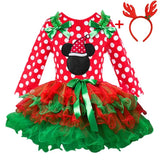 Dot Baby Girl Christmas Santa Dress Cartoon Snowman Print Tutu Red Long Sleeves Toddler Xmas Party Dress New Year