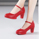 Cowhide Catwalk High Heels Women's Anti-Skid Thick Heel Waterproof Platform Cheongsam Models Soft Leather Work Shoes Women's