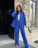 Zingj New Autumn Solid Color Lapel Long Sleeve Shirt Jacket Casual Pants
