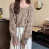 Zingj Square Collar Sweater Female Short Autumn And Winter 2023 New Korean Version Loose Outside Wear Waist Show Thin Bottom