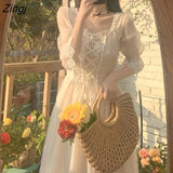 Vintage Midi Dress Women Lace Elegant Princess Party Fairy Dress Female 2022 Spring Casual Korean Wedding Victorian