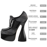 Onlymaker Women Round Toe Thick Platform Strange Shape High Heels Canvas Belt Buckle Decoration Novelty Fashion Ankle
