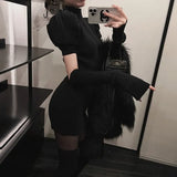 Sleeve Dress Women Solid Knitting Stretchy Skinny Cozy Sweet College Half High Collar Vacation Female Vestidos Sexy