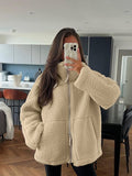 Hair Women's Autumn And Winter New Women's Solid Color Lazy Wind High-Collar Coat Warm Female