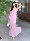 Zingj Stitched Pink Knitted Dress A New Summer Style For Women With Waist Halter And Perspective Fishtail
