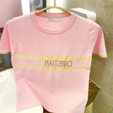 Summer Luxury Women Knitted Tops Ladies High Quality Embroidered T-shirts Spring New Vest Female Fashion Brand Letter