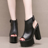 Heel 14 Cm Roman Sandals Women's Banquet Wearing Fish-Mouthed Shoes Thick-Soled Waterproof Trolley Model Model Show