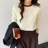 Long-Sleeved T-Shirt Women's New Design Is Full Of Impact Color Round-Neck Waffle Top And Bottom
