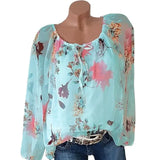 Loose Women Blouses Summer Blouse Tops Female Casual Slash Neck Long Sleeve Printed Chiffon Shirt Large