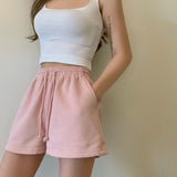 Shorts Solid Cotton Cozy Simple Casual Loose Hipsters Running Breathable All-match Streetwear Hot Teens Wide Leg