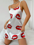 Bare-Back Ice Silk Halter Skirt Imitation Silk Nightskirt Summer Printed Pajamas Short Skirt Women's Household