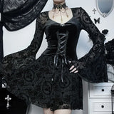 Summer New Fashion Temperament Elegant Slim Long Dress Retro Dark Flocking Large-Sleeved Dress