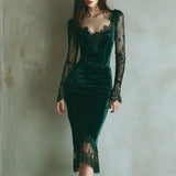 Retro High-Necked Dress In Autumn 2025 Solid Color With Low-Sleeved