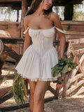 White Corset Lace Flare Mini Dress-Outfit