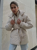Zingj Cotton Coat 2024 New Winter Thickened Thin Waist Cotton-Padded Clothes Solid Color Belt Cotton