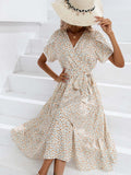 Zingj Women's Hot Style Dress 2023 Summer Small Flowers Split V-Neck Women's