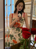 Women Summer Backless Print Spaghetti Strap Sleeveless Dress Sexy Holiady Party Female 2022 Fashion