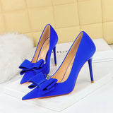 Zingj Korean Version Fashion Thin Heels, Silk, Shallow Pointed Bow Single High Heel Women's