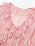 2022 Summer Women Vintage Mini Dress Long Sleeve Solid Cascading Ruffle Chiffon Female Elegant Sweet Dresses