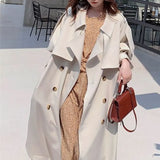 Spring Autumn Women Long Trench Coat Double Breasted Belted Dress Loose Coat Office Lady Outerwear