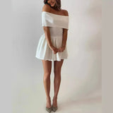 Off Shoulder Pleated Mini Dress-Outfit