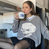 Harajuku Skull Print Y2K Loose Autumn Winter Sweater Women Pullovers Casual Knitwear Jumpers 2023 Korean Sweaters