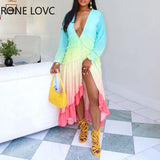 Women Chic Pleated Asymmetrical Deep V neck Sexy Party