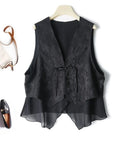 Chinese Style Jacquard Spliced Chiffon Horse Clip Loose Version Of Large Size Women's Ridge Shoulder Waistcoat Thin In Spring And