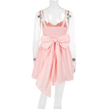 Back Long Bow Strap Mini Dress-Outfit