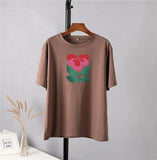 Summer Harajuku Floral Printed T Shirt Women Elegant 100% Cotton Graphic Tee Casual Oversized Plus Size Female