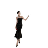 Zingj New Light Luxury French Condole Dress Female Autumn Velvet Fishtail Temperament Black Sequined Evening Dress
