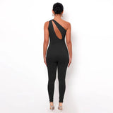 Hollow Out One-Shoulder Summer Jumpsuit Women's Solid Backless Sleeveless Party Clubwear Overalls Female Skinny