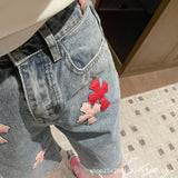Spring And Summer New Niche Cross Patchwork Jeans Straight Pants Design All-match Slimming Shorts For