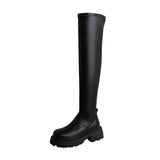 Zingj Celebrity Skin Face Thick Bottom Elastic Over The Knee Boots Autumn And Winter Square Head Long Women's