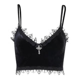 Dark Korean Velvet Sling New Beautiful Back Spring Lace Bra Vest Underwear Women's