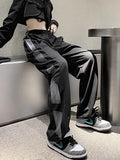 Harajuku Retro High Waist Black Sweatpants Women Fashion Loose Striped Streetwear Casual Trousers Korean All Match