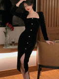 Spring Sexy Elegant Black Velvet Dress For Women Vintage Evening Party Midi Dresses Casual Female Fashion Clothing