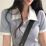 Women Panelled Preppy Style Korean Fashion Ulzzang Sheath Summer Chic Mini Turn-down Collar Classic College
