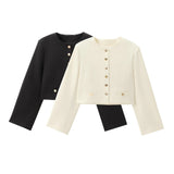 New Leisure Button Decoration Round Collar Short Coat