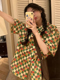 Korean Style Checkerboard Checked Shirt Vintage Things Chiffon Blouse Cheap Women's Clothing and Free Shipping