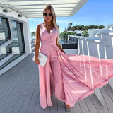 Summer And Autumn New Deep V Jumpsuit INS Sexy Waist Wide Leg Sleeveless