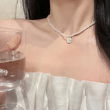 Pearl and Rhinestone Pendant Necklace-Outfit