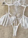 Summer Strap Sheer Sexy Bodysuits Ruffles Hotsweet Mesh Erotic Nightwear Fashion Embroidery Backless Sensual