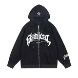 New Retro Zipper Sweater Gothic Letter Star Hoodie Trendy Men's Casual Outer